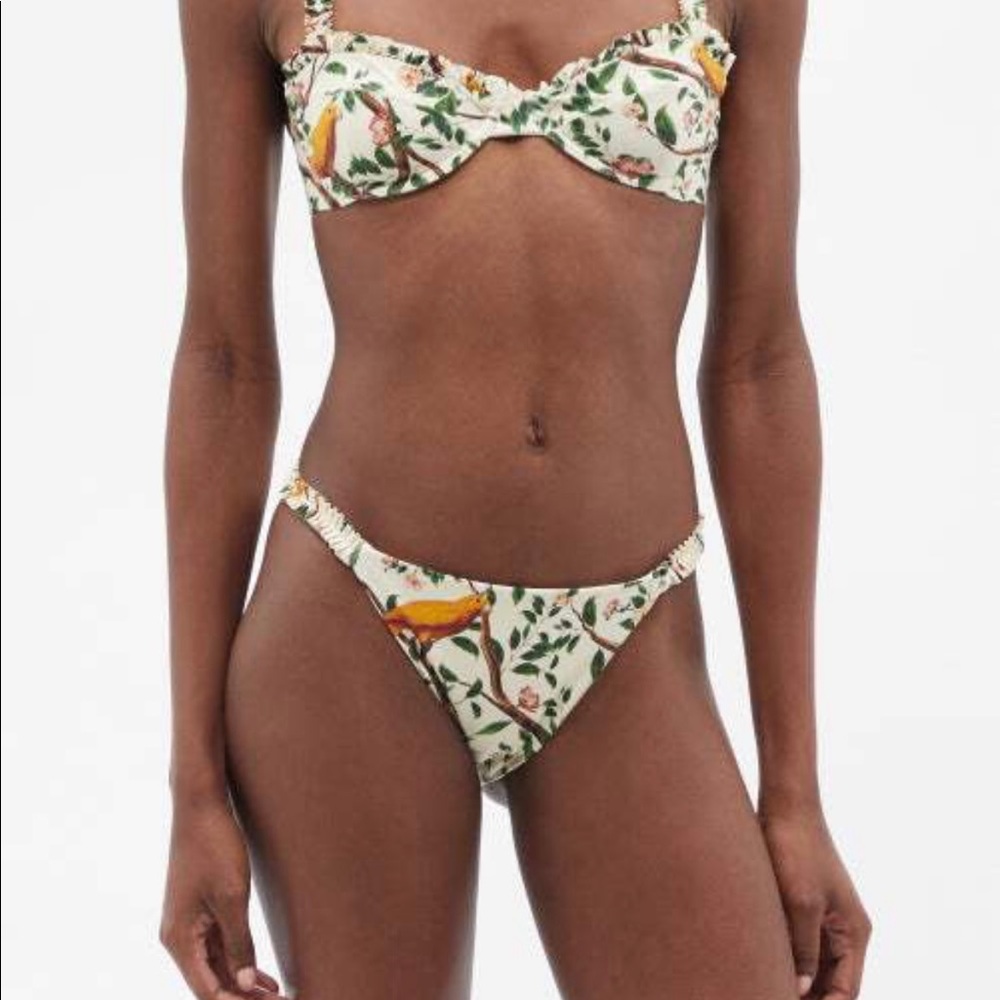 NWT Agua Bendita Vera Canarios Bikini Bottom Swimsuit Bird Floral Print White S